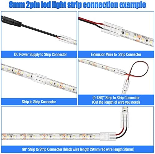 Gxilee 2 pini 8mm LED Strip Connector Kit Include 4buc Gapless LED Track Conectori de iluminat 2 pini, 10buc Strip to Wire