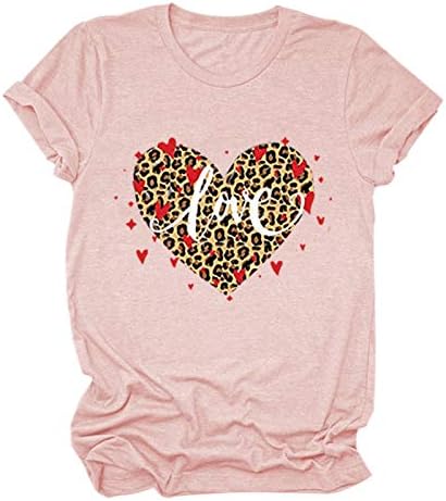 Cămașă de Ziua Îndrăgostiților Femei Love Heart Print cu mânecă scurtă Topuri libere Fit Crewneck Tee Tee Valentine's Day pentru