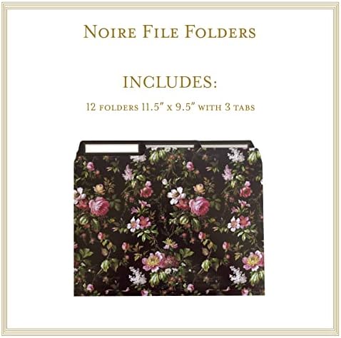 Anna Griffin Noire Dosare - 3 File eșalonate de foldere elegante de fișiere florale pentru acasă, birou sau școală organizarea