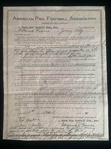 1938 American Pro Football Association Contract semnat de Ed Franco-NFL semnături tăiate