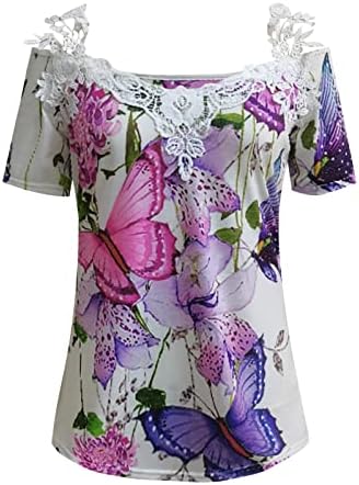 Tricouri tricouri tricou pentru femei de pe umăr dantelă floral tricou tricou mânecă vara regulat