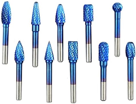 HTAWI 6x10mm Tungsten Carbură Rotary Burss Super Blue Coated Double Cut File Rotary 1PCs