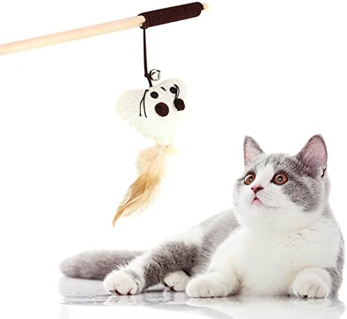 BDYJY pisica jucărie Teasing pisica Stick pene Suzuki Teasing pisica Stick de lemn amortit Mouse-ul pisica agățat