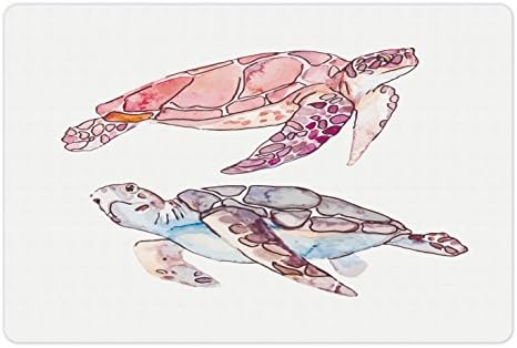 Ambesonne Turtle pet Mat pentru mâncare și apă, lucrare de Acuarelă pictată manual cu 2 țestoase temă subacvatică Pastel, dreptunghi