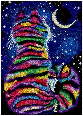 Trusuri de cârlig de zăpadă DIY, arte colorate pentru pisici și meșteșuguri pentru croșetat Kits covor de cârlig 34x24 în decorațiuni