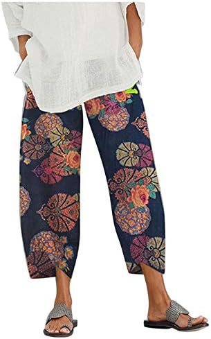 Pantaloni de lenjerie de bumbac pentru femei, confort casual cu picioare largi, potrivite boho yoga capris femei pentru femei