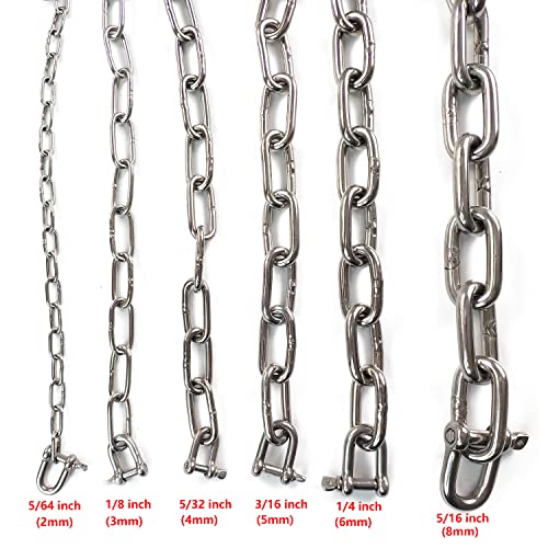 Jenswill 3/16 inch -6,5 ft lanț din oțel inoxidabil 304,lanț metalic lanț utilitar lanț greu pentru balustradă, leagăn, ridicare,