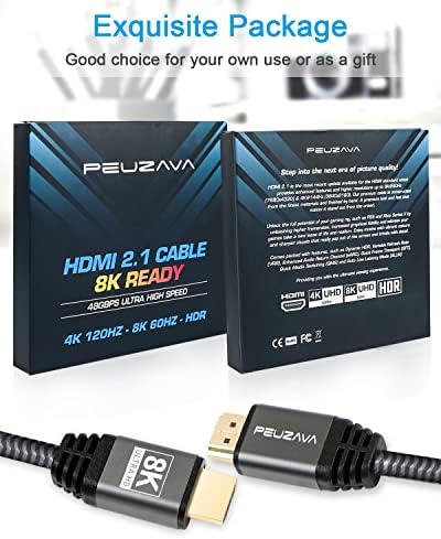 PEUZAVA 8K cablu HDMI 10ft, 48gbps Ultra High Speed HDMI 2.1 cablu, 8k@60Hz 4k@120Hz eARC HDR10 HDCP 2.2 & amp; 2.3 Dolby compatibil