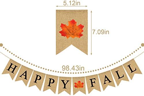 Juta Burlap Happy Fall Banner Maple Fall Fall FESTIVAL Ziua Recunoștinței Mantel Șemineu Bunting Decorare