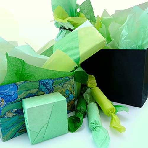 100 de coli asortate hârtie absorbantă Verde Vrac, 14 x 20 inch,hârtie absorbantă verde pentru pungi cadou,4 țesuturi de culori