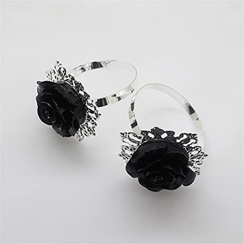 Inel de șervețel Ganfanren, trandafir negru, cataramă, 4/6pcs, butoane decorative