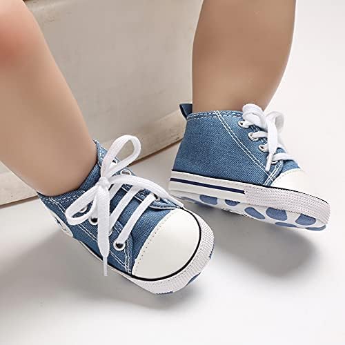 Baby Boys Fete Stea Mare Top Sneaker Moale Anti-Alunecare Unic Nou-Născut Primul Walkers Panza Denim Pantofi
