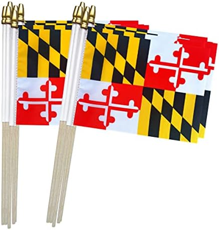 TSMD Maryland stat steaguri mici mini mână a avut loc Stick steaguri, 5x8 Inch, 12 pachet