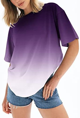 Topuri pentru femei Casual, Vara Ombre supradimensionate tricou Tees maneca scurta Crewneck Bouse tunica Drop Shoulde Loose