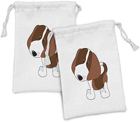 Set de pungă din 2, desen domestic de cățeluș, de desene animate, câine mic de cățeluș ilustrat pe fundal, de desene animate
