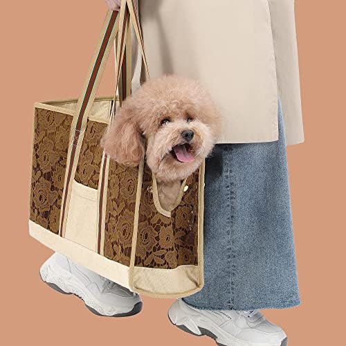 Xinsilu Dog Carrier Poseta mici Pet Mediu câini Tote sac maro Dantela Puppy Carrier Portmonee pentru călătorie drumeții de