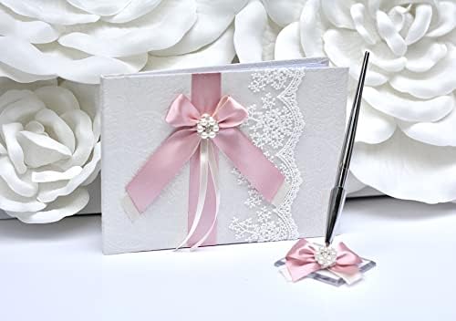 Carte de oaspeți de nuntă doar cu stilou, conectați cartea în culoarea trandafirului prăfuit