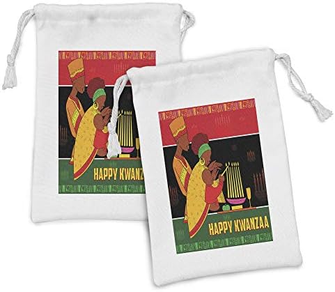 Set de 2 țesături din țesătură etnică din 2, Happy Kwanzaa Caligrafic Ilustrație Celebrare Celebrare Cartoon Art Print, geantă