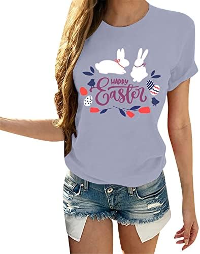 Cămăși de Paște pentru femei Bluză la modă drăguță Iepuraș Graphic Graphic Loose Tops cu mânecă scurtă o Tricouri pentru gât