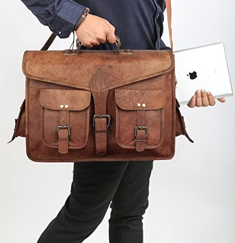 meșteșuguri vintage piele de 18 inci servietă pentru laptop messenger geantă computer bagaj pentru bărbați și femei