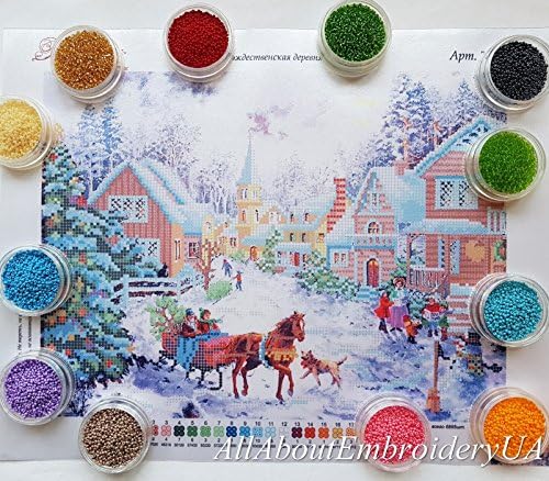 Bead Brodery Kit de Crăciun Village Decor de perete de vacanță Village Needlepoint Kit de Crăciun fericit set de margele Timp