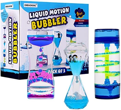 Xinbaohong lichid Motion Bubbler pentru copii și adulți 3-Pack clepsidra lichid Bubbler Timer pentru senzorial juca Fidget jucărie stres Management birou Decor