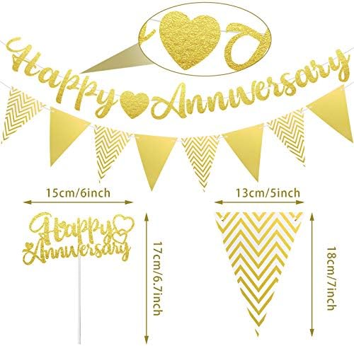 Happy Anniversary Glitter Banner Happy Anniversary Cake Topper Triunghi Banner Heart Bunting Decorații pentru nuntă Aniversare