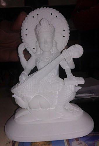 Zeița Saraswati Statuie Pură Albă foarte rară Makarana Marble 9 inch