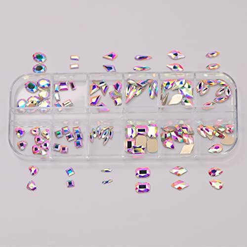 12gride/cutii unghii mixte multi -forme 3D DIY flatback Crystal Diamond Nail Art Decorații Accesorii Renaliere Charm -